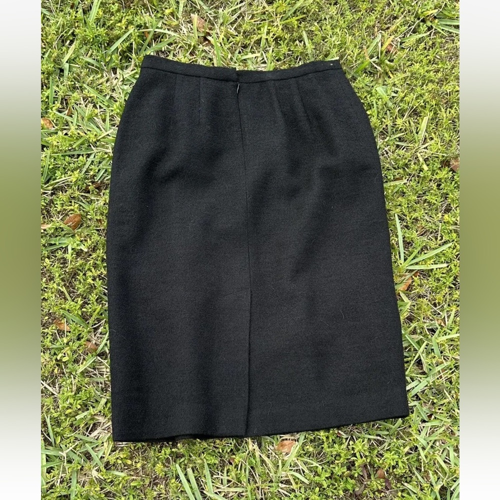 Pencil Skirt Wool Size 10 Black Midi Textured Lined Effortless Elegance Chic